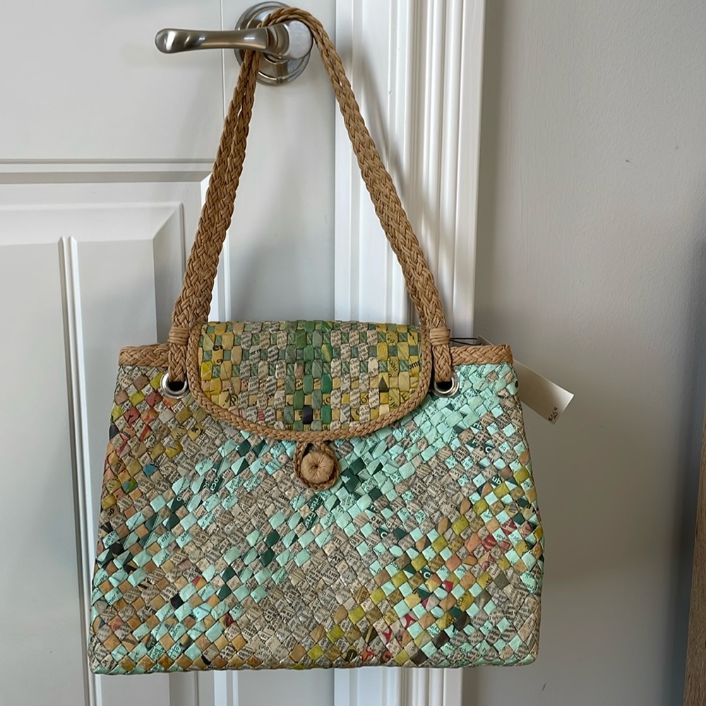 Vintage Woven Newspaper Handbag